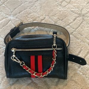 Steve Madden Belt Bag, Black with Red Stripes